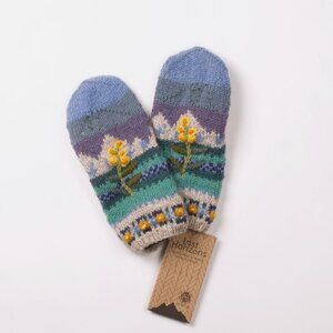 Lost Horizons Chloe Wool Mittens w/ Fleece Lining, Handcrafted Floral Embroidery